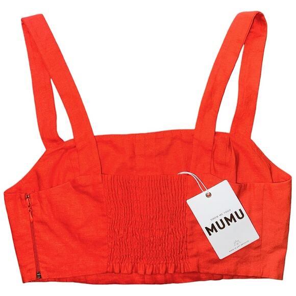 NWT Show Me Your MuMu Adeline Crop Top in Tangerine Linen Size Medium Retail $98 - Picture 5 of 6